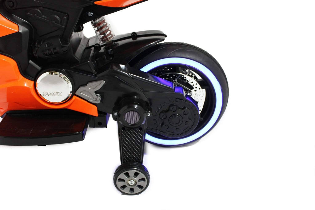 Ducati Style Kids Motorcycle with LED Wheels Electric Ride on Bike 12V | Orange - Elegant Electronix