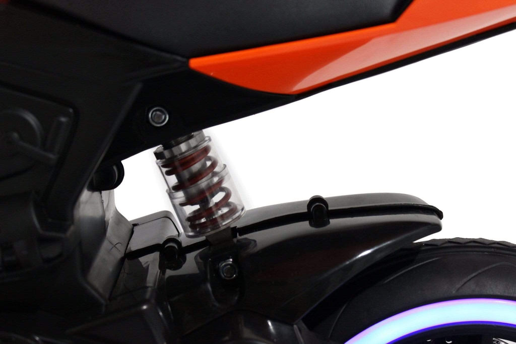 Ducati Style Kids Motorcycle with LED Wheels Electric Ride on Bike 12V | Orange - Elegant Electronix