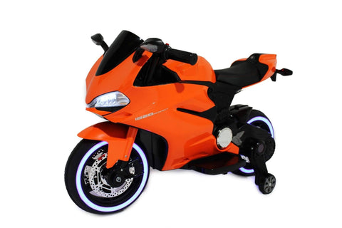 Image of Ducati Style Kids Motorcycle with LED Wheels Electric Ride on Bike 12V | Orange - Elegant Electronix
