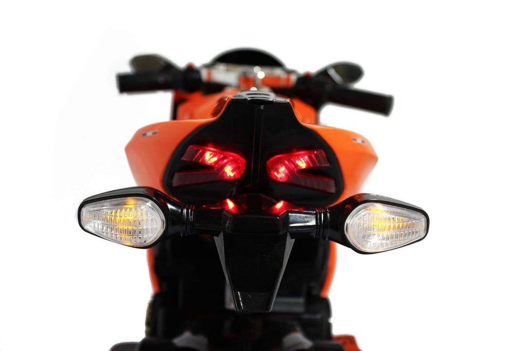 Ducati Style Kids Motorcycle with LED Wheels Electric Ride on Bike 12V | Orange - Elegant Electronix