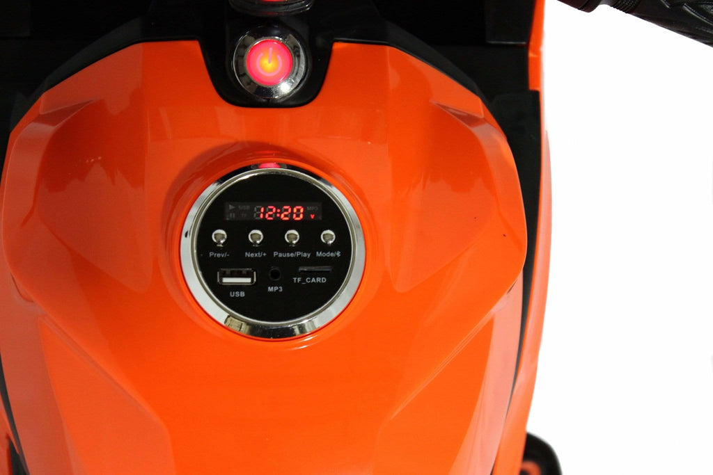Ducati Style Kids Motorcycle with LED Wheels Electric Ride on Bike 12V | Orange - Elegant Electronix