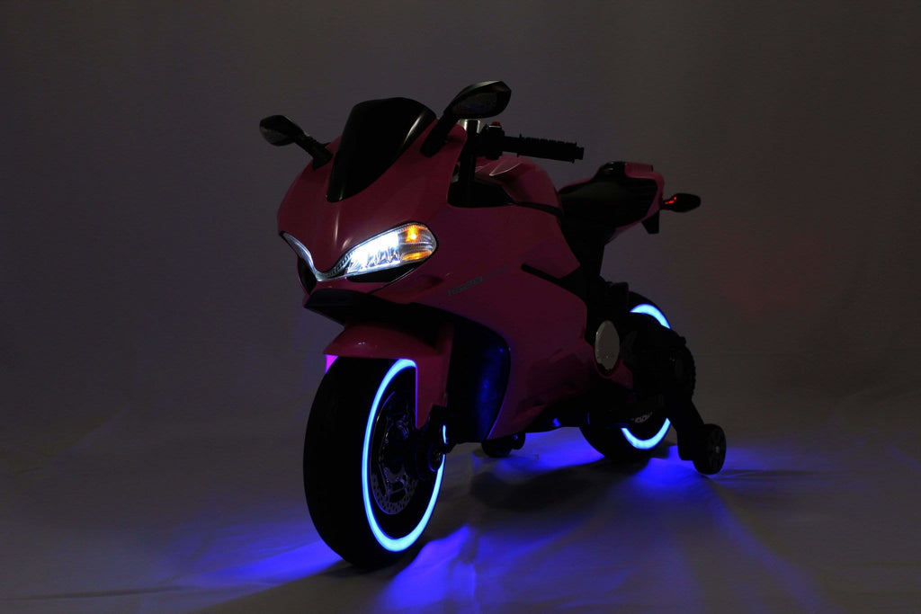Ducati Style Kids Motorcycle with LED Wheels Electric Ride on Bike 12V | Pink - Elegant Electronix