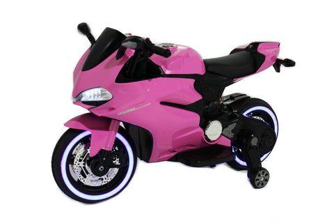 Image of Ducati Style Kids Motorcycle with LED Wheels Electric Ride on Bike 12V | Pink - Elegant Electronix