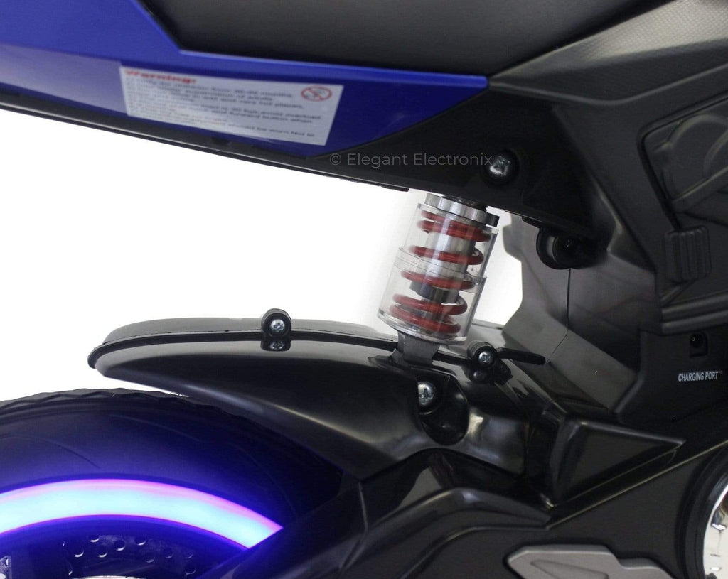 Ducati Style Motorcycle with LED Wheels Electric Ride on Bike 12V | Blue - Elegant Electronix