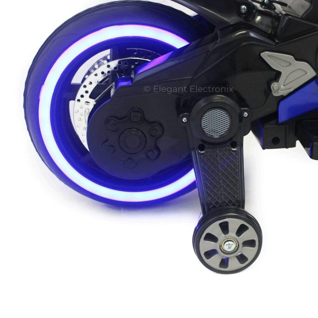 Ducati Style Motorcycle with LED Wheels Electric Ride on Bike 12V | Blue - Elegant Electronix