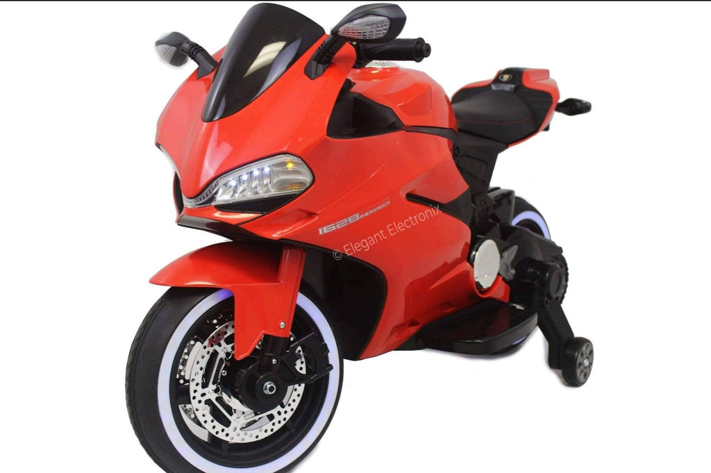 Ducati Style Motorcycle with LED Wheels Electric Ride on Bike 12V | Red - Elegant Electronix