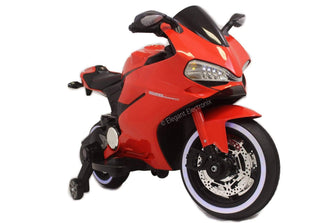 Ducati Style Motorcycle with LED Wheels Electric Ride on Bike 12V | Red - Elegant Electronix