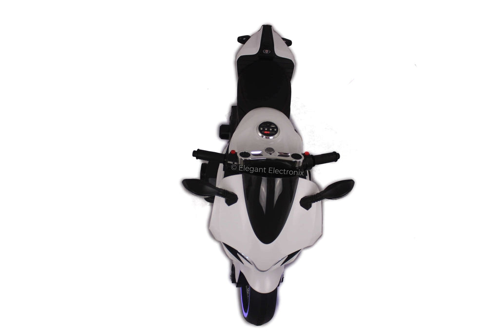 Ducati Style Motorcycle with LED Wheels Electric Ride on Bike 12V | White - Elegant Electronix
