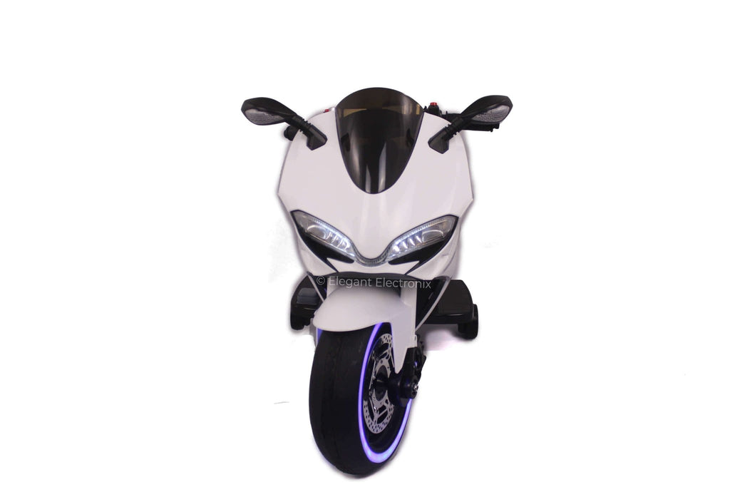 Ducati Style Motorcycle with LED Wheels Electric Ride on Bike 12V | White - Elegant Electronix