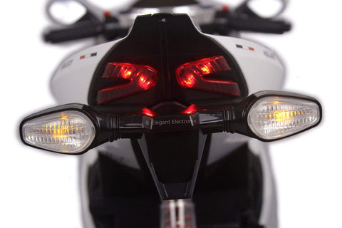 Image of Ducati Style Motorcycle with LED Wheels Electric Ride on Bike 12V | White - Elegant Electronix