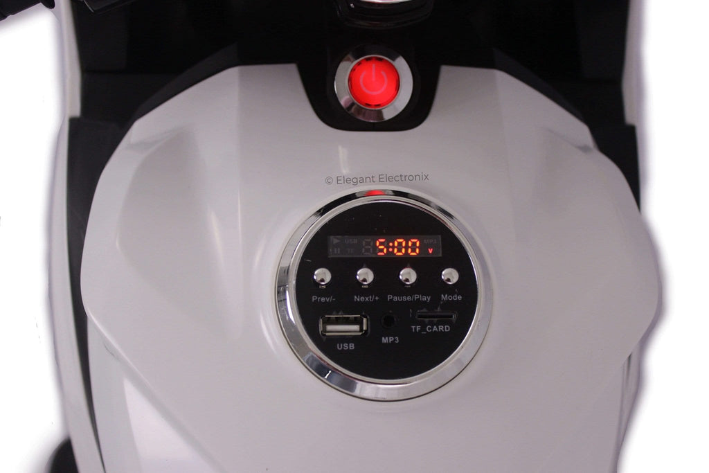 Ducati Style Motorcycle with LED Wheels Electric Ride on Bike 12V | White - Elegant Electronix