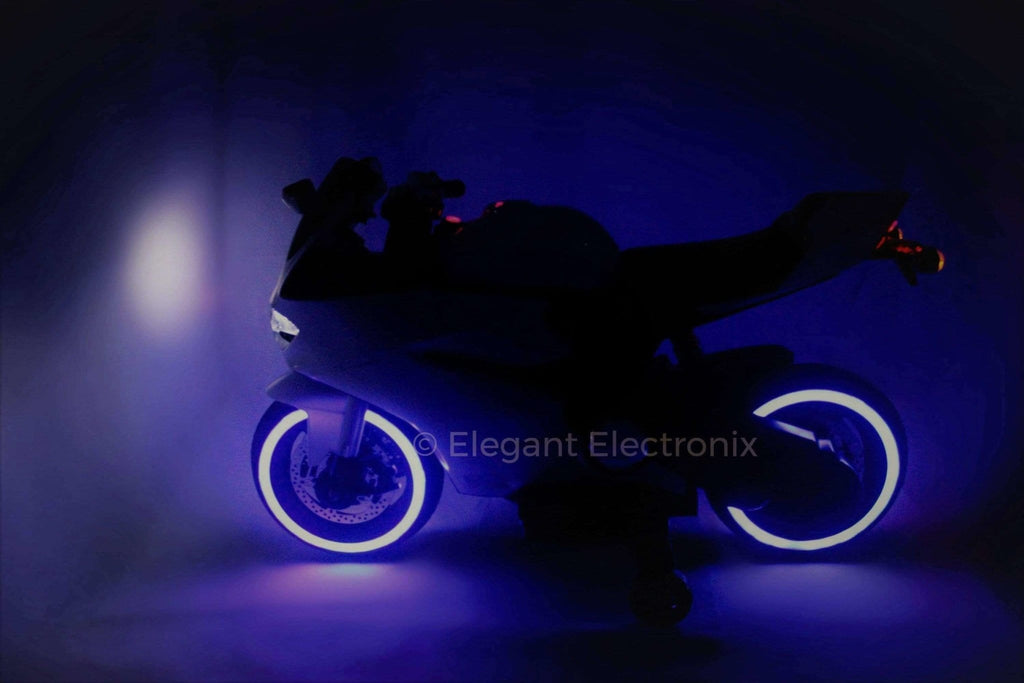 Ducati Style Motorcycle with LED Wheels Electric Ride on Bike 12V | White - Elegant Electronix