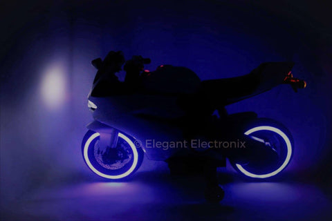 Image of Ducati Style Motorcycle with LED Wheels Electric Ride on Bike 12V | White - Elegant Electronix