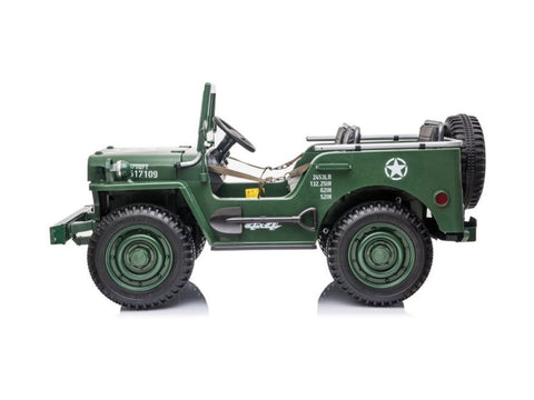 Image of 24V XL Military Jeep for Kids | Green