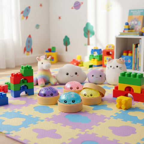 Image of Four colorful glitter squishy dumplings