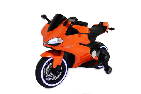 Ducati Style Kids Motorcycle with LED Wheels Electric Ride on Bike 12V | Orange - Elegant Electronix