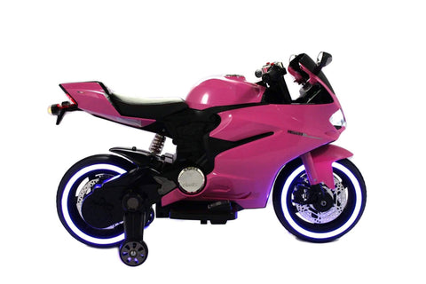 Ducati Style Kids Motorcycle with LED Wheels Electric Ride on Bike 12V | Pink - Elegant Electronix