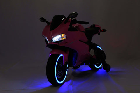 Image of Ducati Style Kids Motorcycle with LED Wheels Electric Ride on Bike 12V | Pink - Elegant Electronix