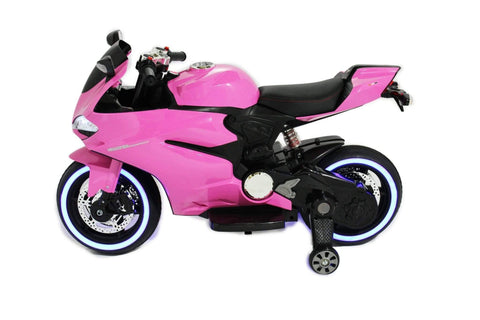 Image of Ducati Style Kids Motorcycle with LED Wheels Electric Ride on Bike 12V | Pink - Elegant Electronix