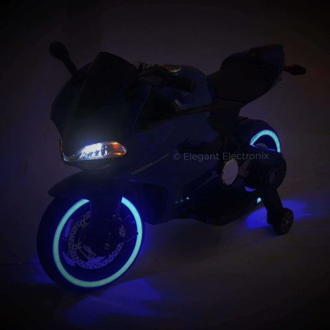Image of Ducati Style Motorcycle with LED Wheels Electric Ride on Bike 12V | Blue - Elegant Electronix