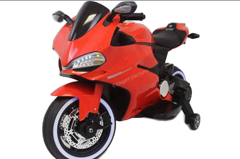 Image of Ducati Style Motorcycle with LED Wheels Electric Ride on Bike 12V | Red - Elegant Electronix