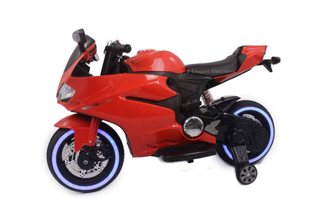 Ducati Style Motorcycle with LED Wheels Electric Ride on Bike 12V | Red - Elegant Electronix