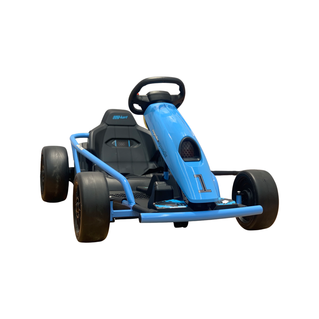 24V Electric Go Kart for Kids, 7.5 MPH Drift Kart with 300W Motor,  Drift/Sport Mode, Length Adjustment (Blue)