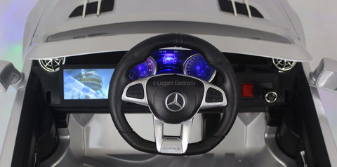 Image of Licensed Metallic Mercedes AMG with Touchscreen TV and Remote Control 12V | White - Elegant Electronix